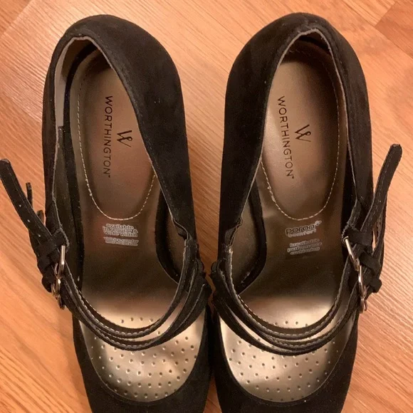 Worthington Black Velvet Triple Strap Mary Jane Heels - Picture 4 of 11